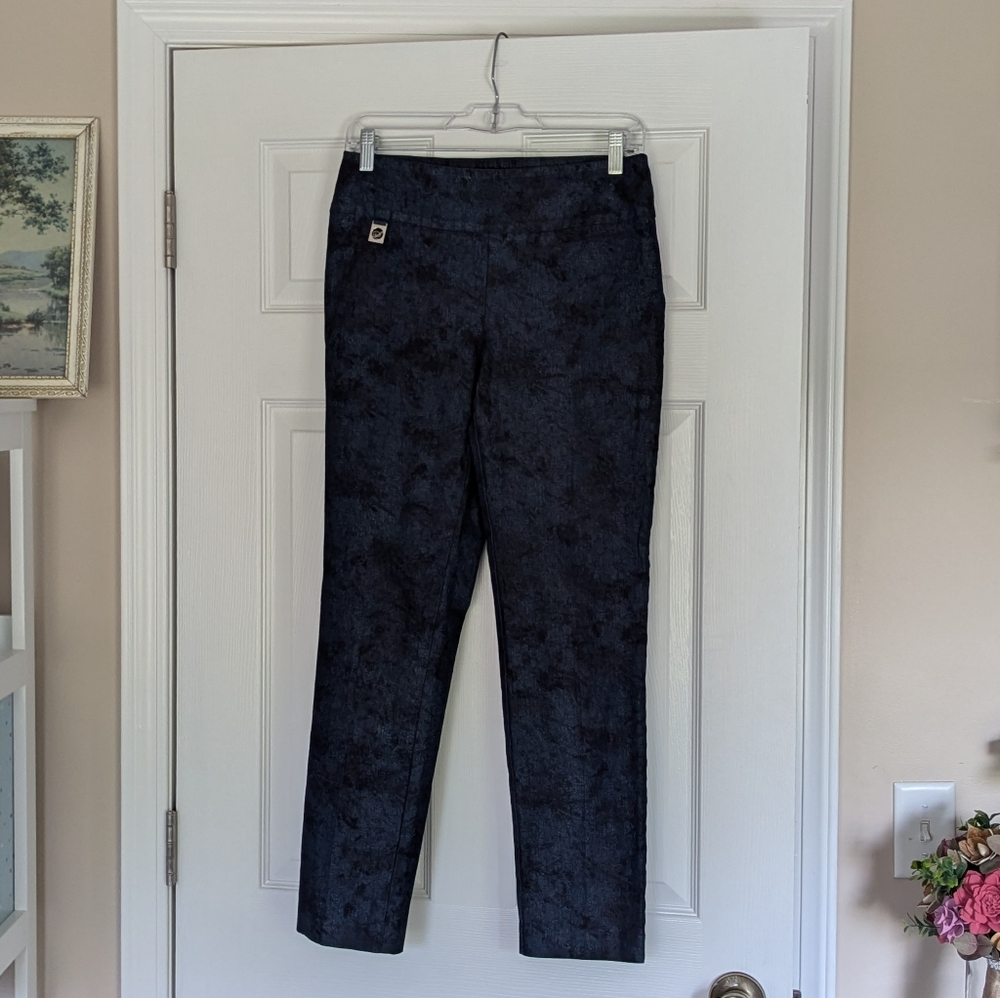 Lisette Womens 6 Pull On Cropped Pants Blue Black Pattern Career Stretch